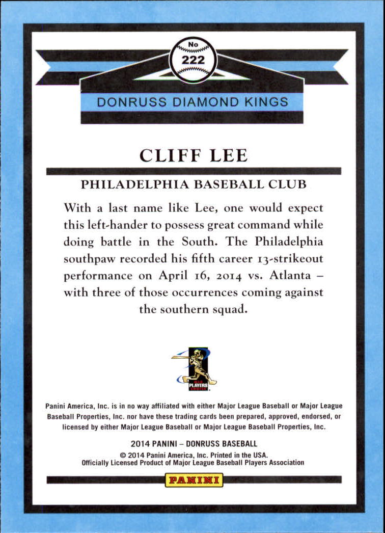 2014 Donruss #222 Cliff Lee DK back image
