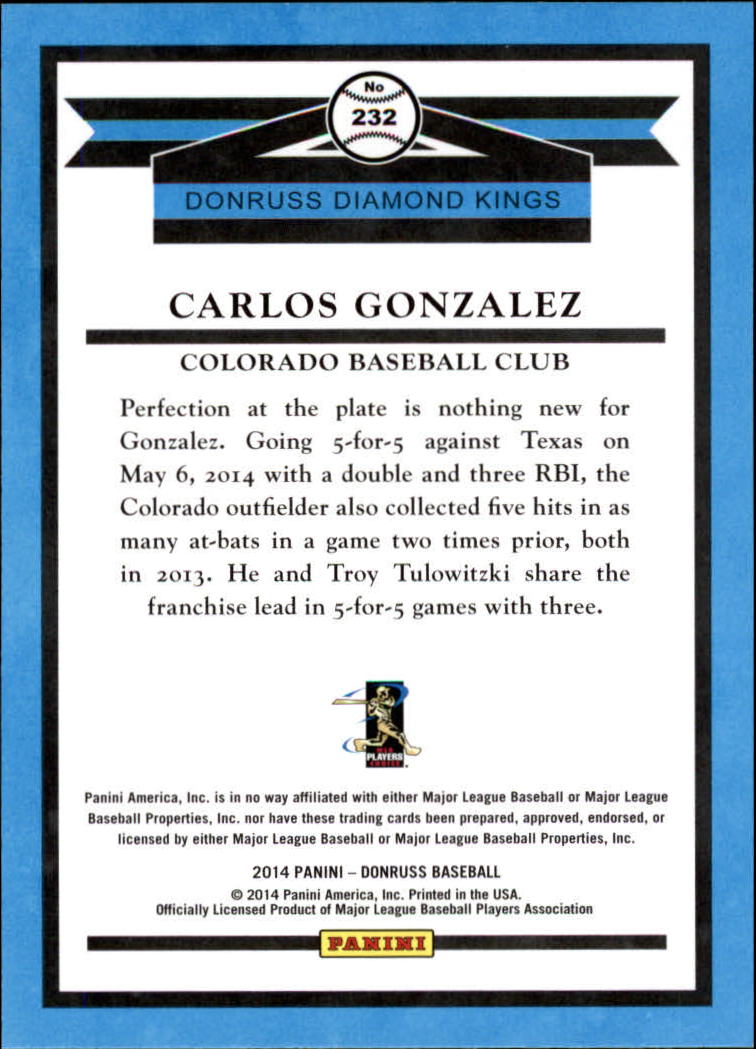 2014 Donruss #232 Carlos Gonzalez DK back image