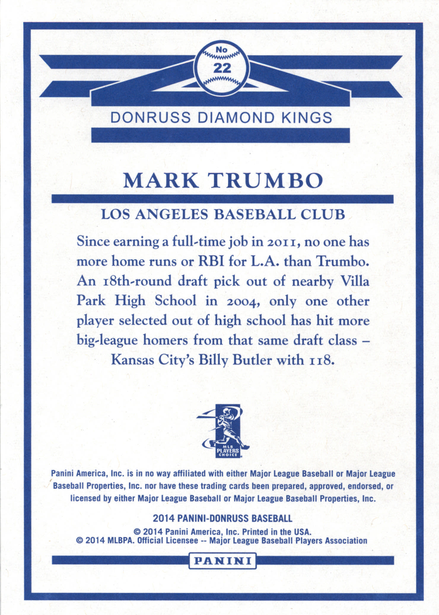 2014 Donruss Diamond King Box Toppers #22 Mark Trumbo back image