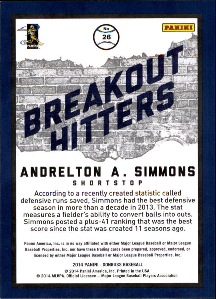 2014 Donruss Breakout Hitters #26 Andrelton Simmons back image