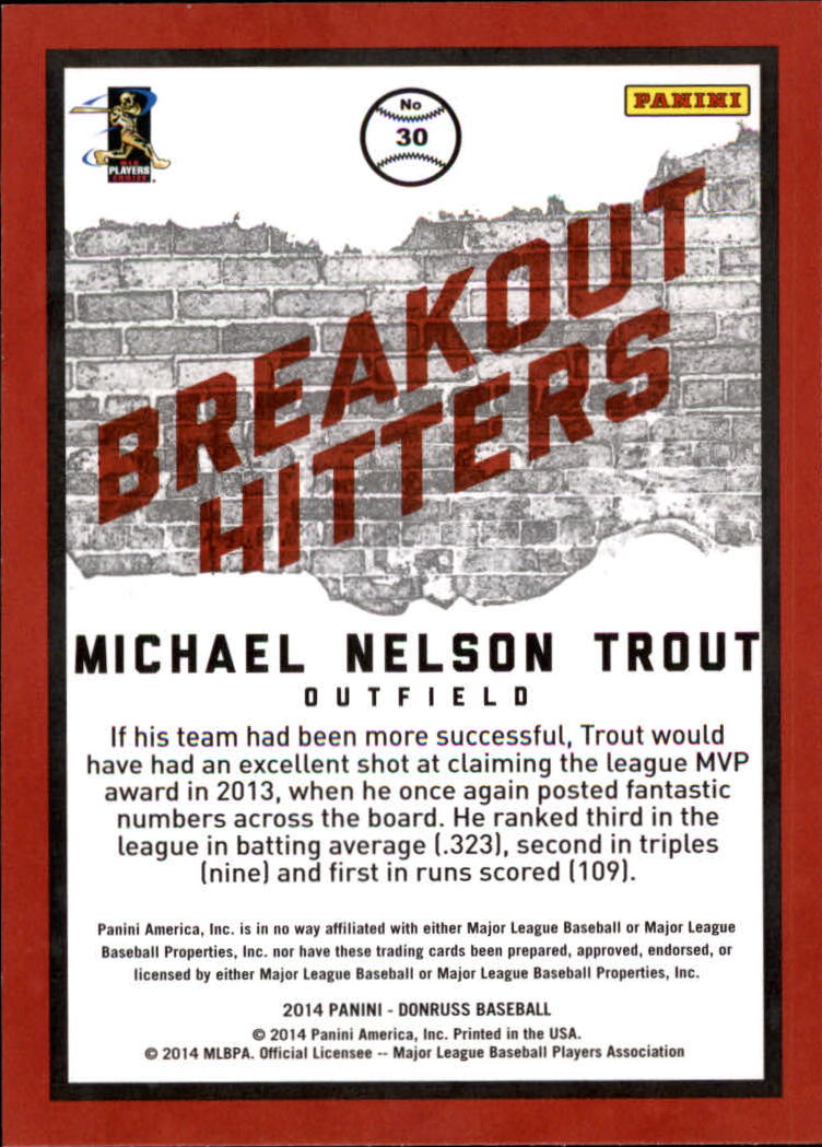 2014 Donruss Breakout Hitters #30 Mike Trout back image
