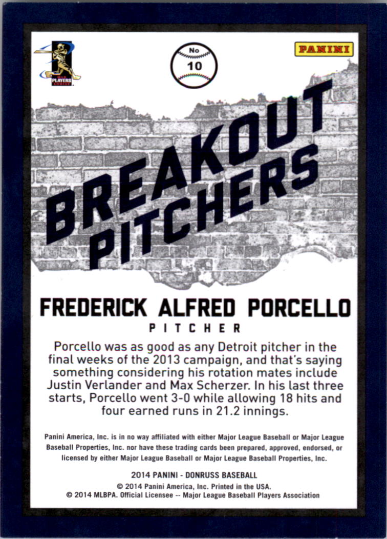 2014 Donruss Breakout Pitchers #10 Rick Porcello back image
