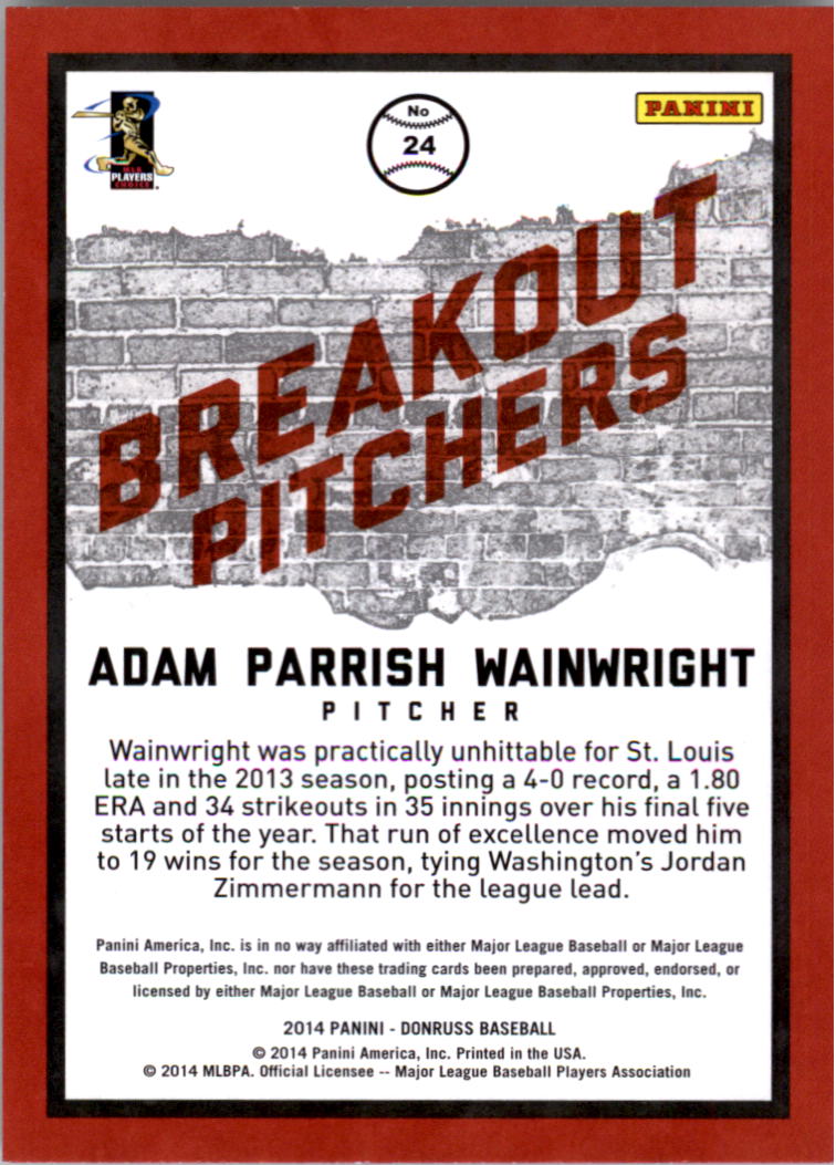 2014 Donruss Breakout Pitchers #24 Adam Wainwright back image