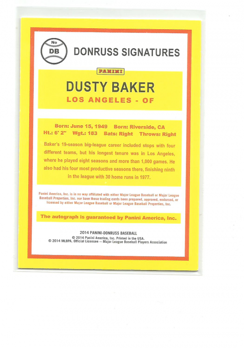 2014 Donruss Signatures #10 Dusty Baker back image