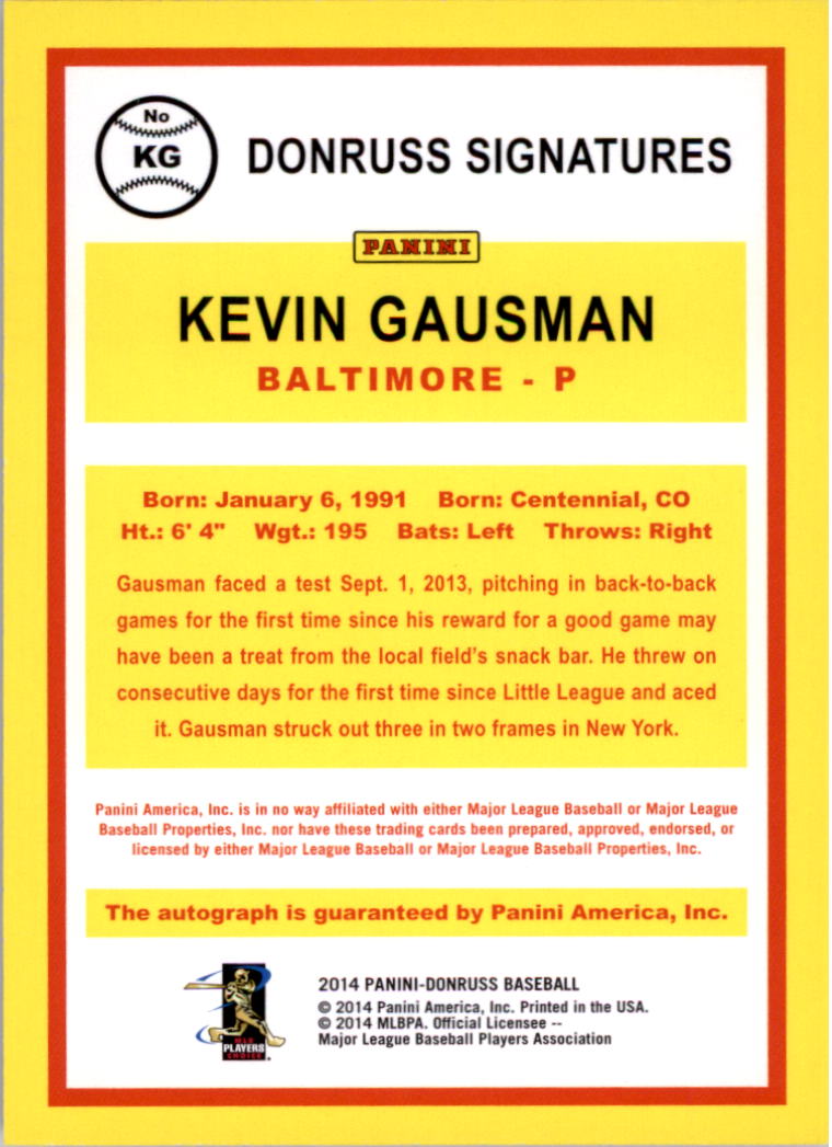 2014 Donruss Signatures #33 Kevin Gausman back image
