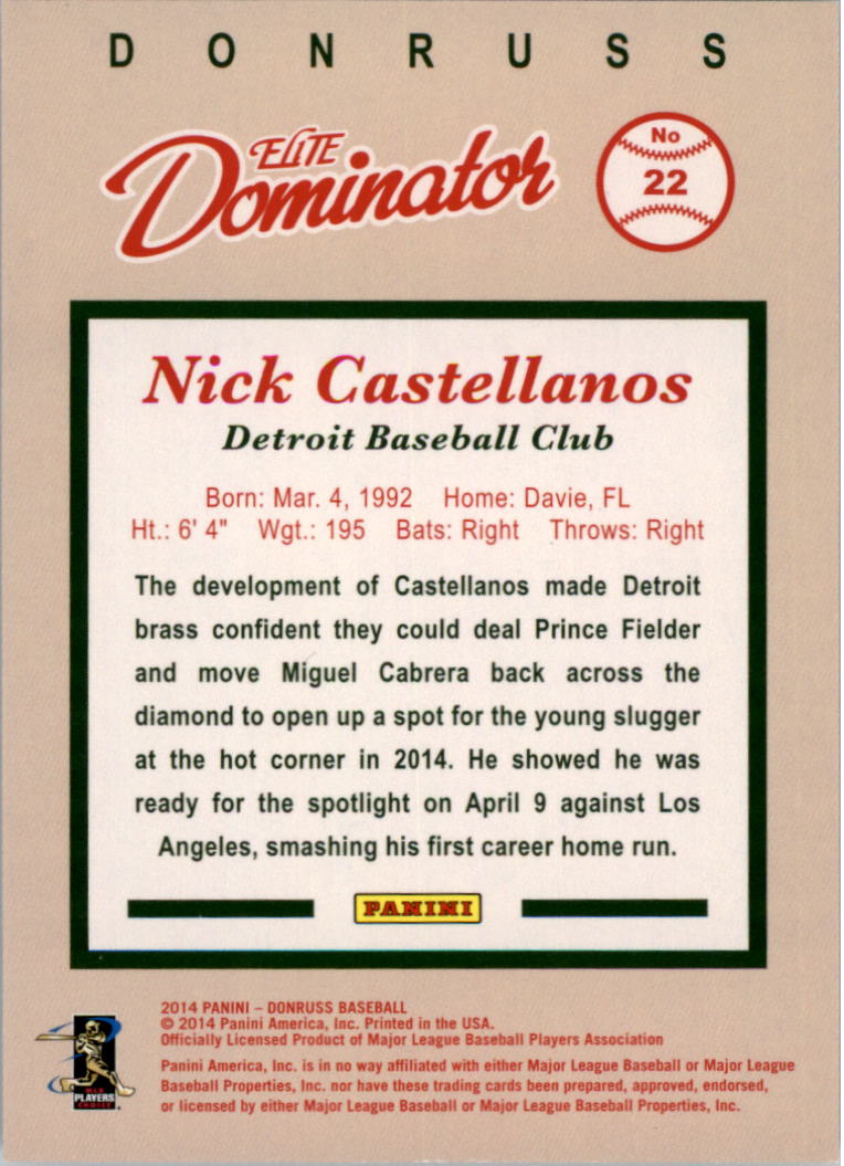 2014 Donruss Elite Dominator #22B Nick Castellanos back image