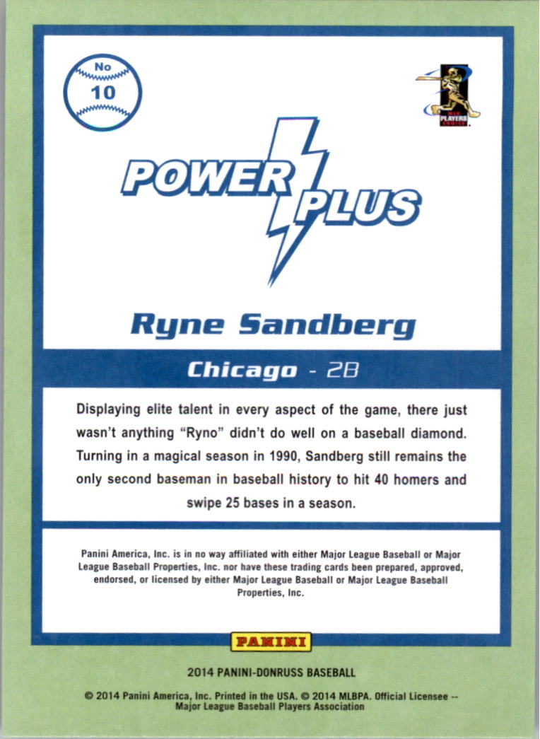 2014 Donruss Power Plus #10 Ryne Sandberg back image