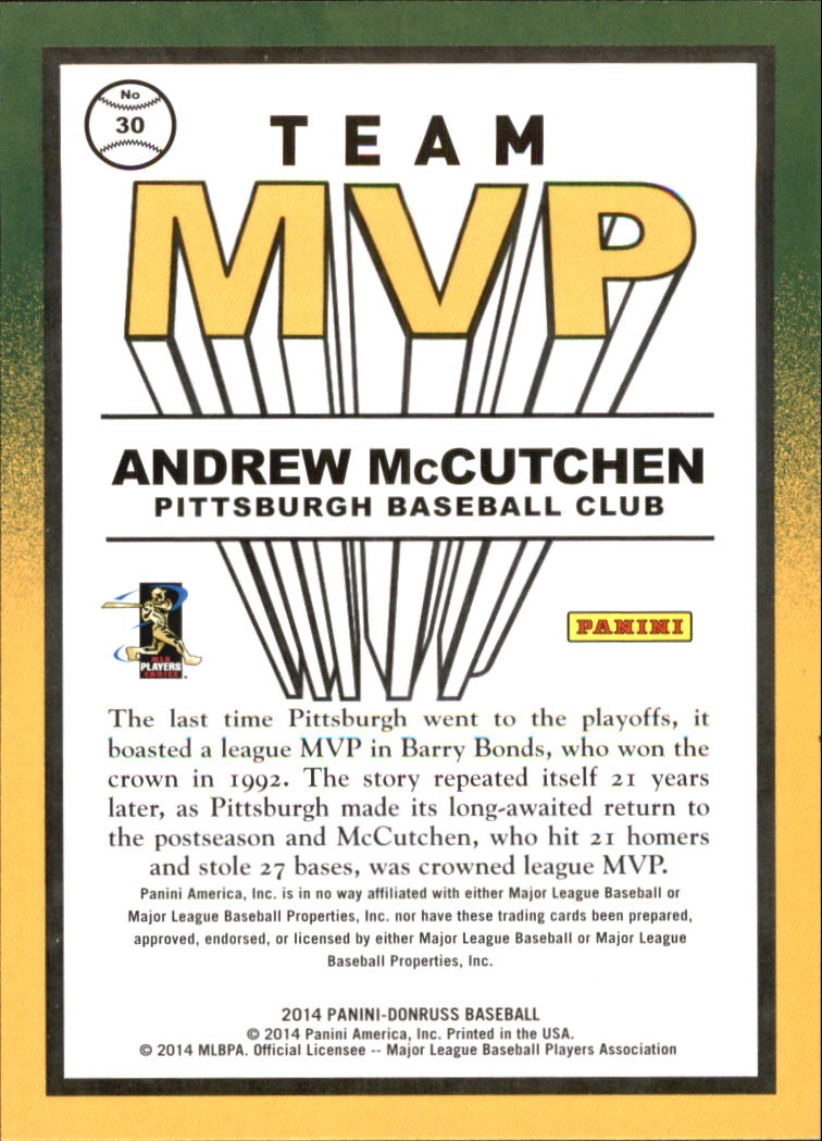 2014 Donruss Team MVPs #30 Andrew McCutchen back image
