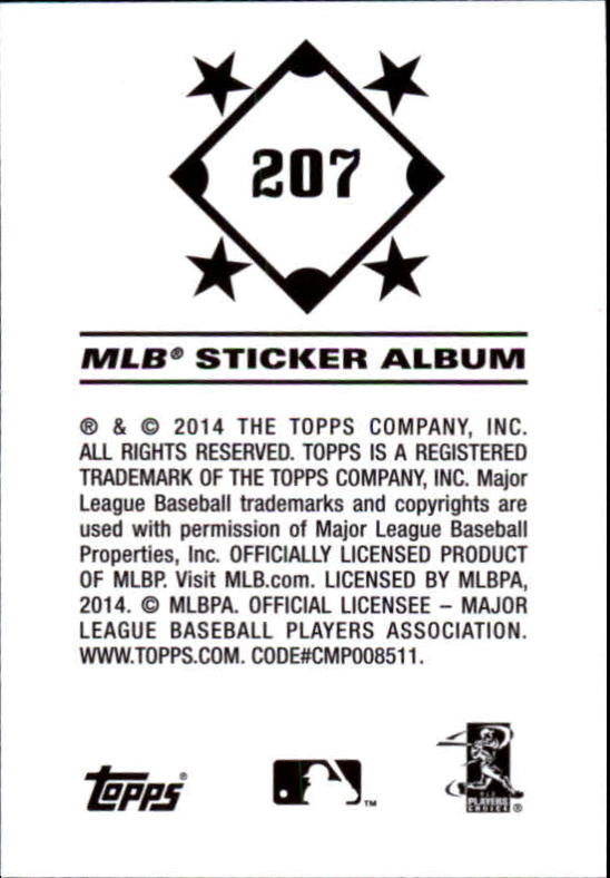 B0337- 2014 Topps Stickers Baseball Cards 201-314 -You Pick- 15+ FREE US SHIP - Picture 11 of 205