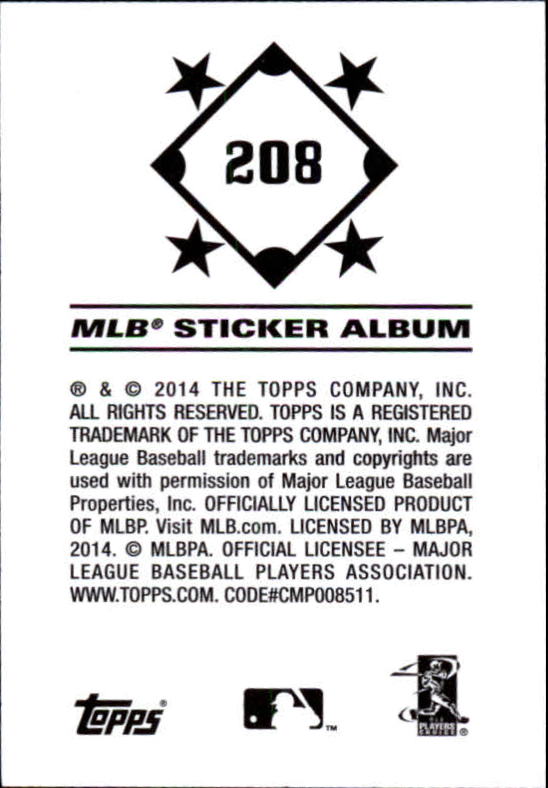 B0337- 2014 Topps Stickers Baseball Cards 201-314 -You Pick- 15+ FREE US SHIP - Picture 13 of 205