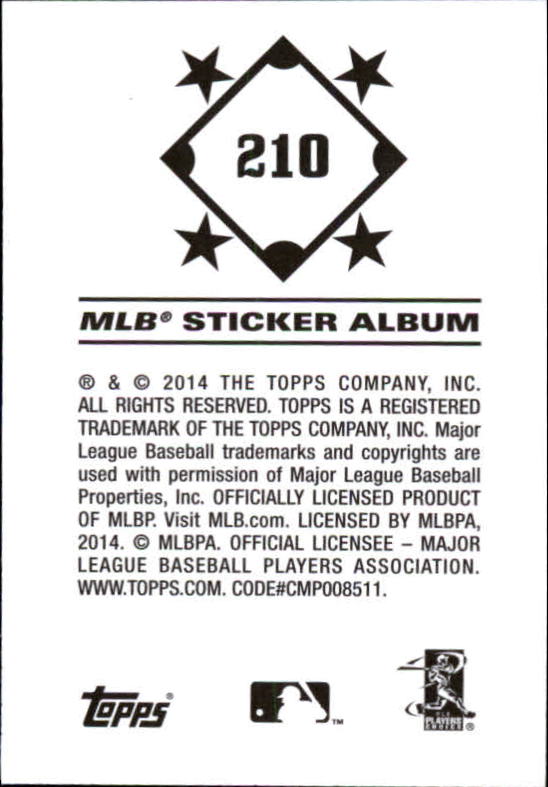 B0337- 2014 Topps Stickers Baseball Cards 201-314 -You Pick- 15+ FREE US SHIP - Picture 17 of 205