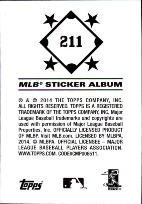 B0337- 2014 Topps Stickers Baseball Cards 201-314 -You Pick- 15+ FREE US SHIP - Picture 19 of 205