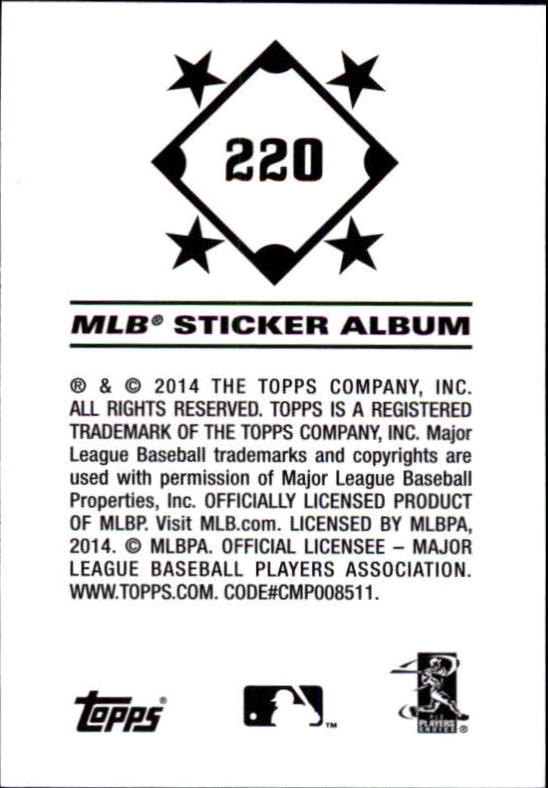 B0337- 2014 Topps Stickers Baseball Cards 201-314 -You Pick- 15+ FREE US SHIP - Picture 35 of 205