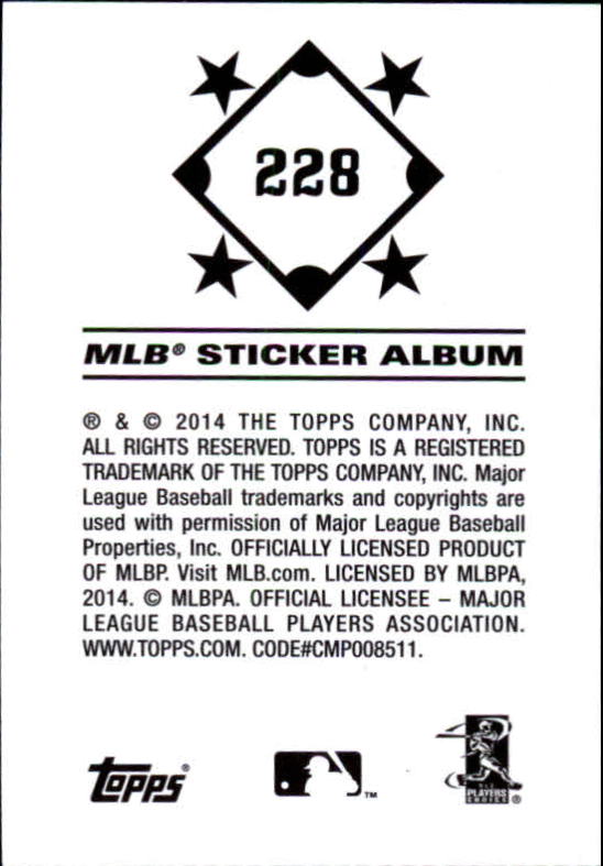 B0337- 2014 Topps Stickers Baseball Cards 201-314 -You Pick- 15+ FREE US SHIP - Picture 49 of 205