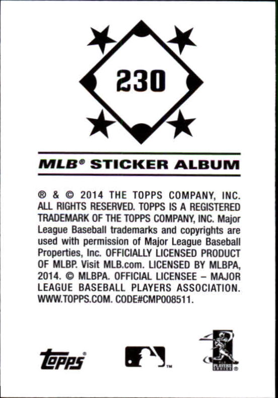 B0337- 2014 Topps Stickers Baseball Cards 201-314 -You Pick- 15+ FREE US SHIP - Picture 51 of 205