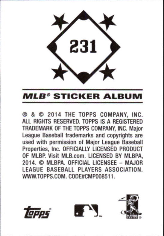 B0337- 2014 Topps Stickers Baseball Cards 201-314 -You Pick- 15+ FREE US SHIP - Picture 53 of 205