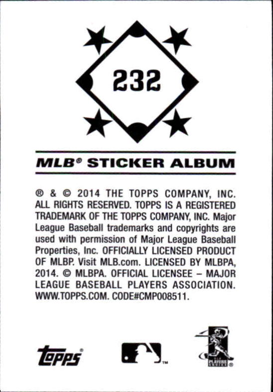 B0337- 2014 Topps Stickers Baseball Cards 201-314 -You Pick- 15+ FREE US SHIP - Picture 55 of 205