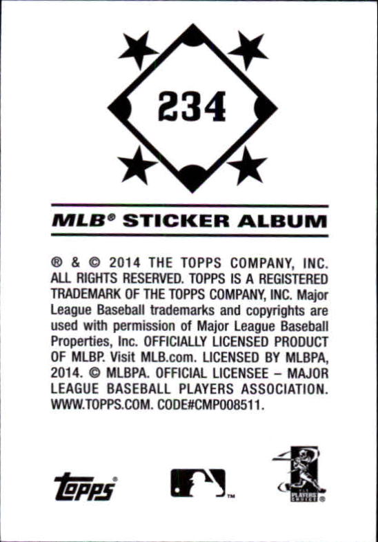 B0337- 2014 Topps Stickers Baseball Cards 201-314 -You Pick- 15+ FREE US SHIP - Picture 59 of 205