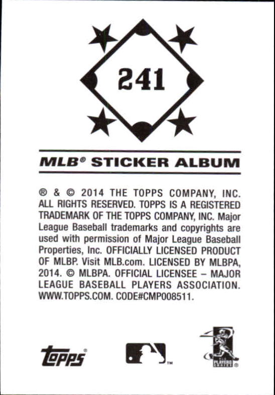 B0337- 2014 Topps Stickers Baseball Cards 201-314 -You Pick- 15+ FREE US SHIP - Picture 73 of 205