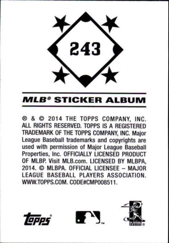 B0337- 2014 Topps Stickers Baseball Cards 201-314 -You Pick- 15+ FREE US SHIP - Picture 75 of 205