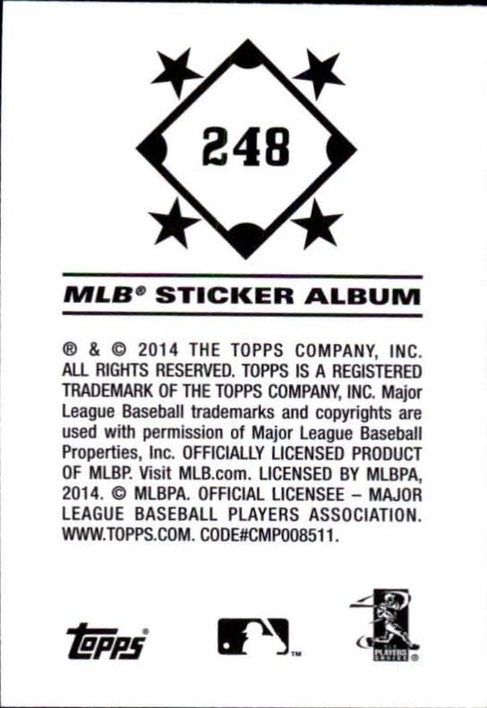 B0337- 2014 Topps Stickers Baseball Cards 201-314 -You Pick- 15+ FREE US SHIP - Picture 85 of 205