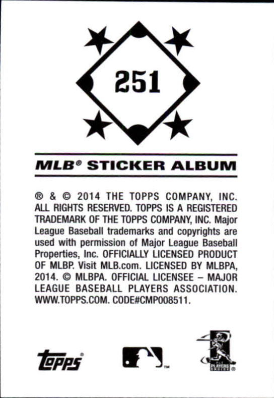 B0337- 2014 Topps Stickers Baseball Cards 201-314 -You Pick- 15+ FREE US SHIP - Picture 91 of 205