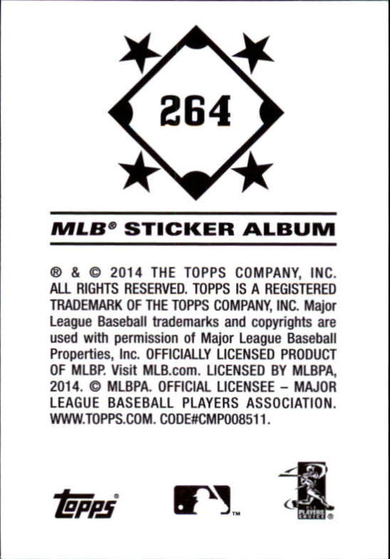 B0337- 2014 Topps Stickers Baseball Cards 201-314 -You Pick- 15+ FREE US SHIP - Picture 113 of 205