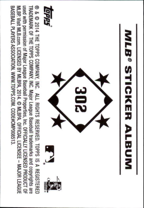 B0337- 2014 Topps Stickers Baseball Cards 201-314 -You Pick- 15+ FREE US SHIP - Picture 181 of 205