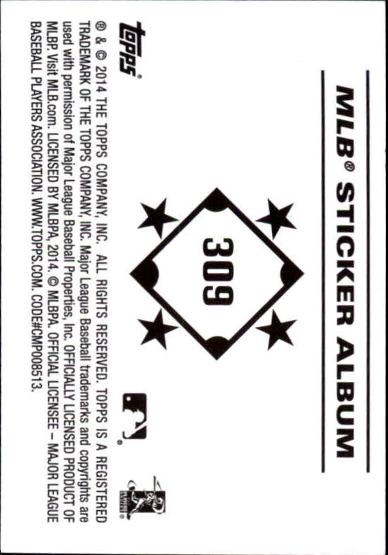 B0337- 2014 Topps Stickers Baseball Cards 201-314 -You Pick- 15+ FREE US SHIP - Picture 195 of 205