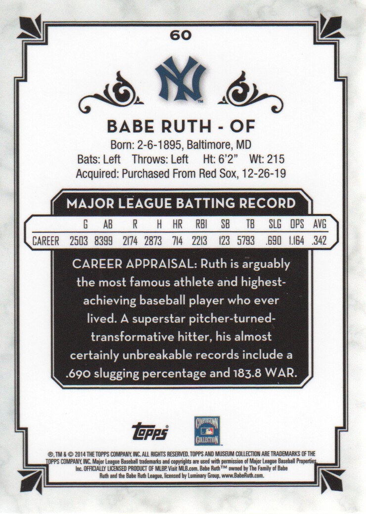 2014 Topps Museum Collection Copper #60 Babe Ruth back image