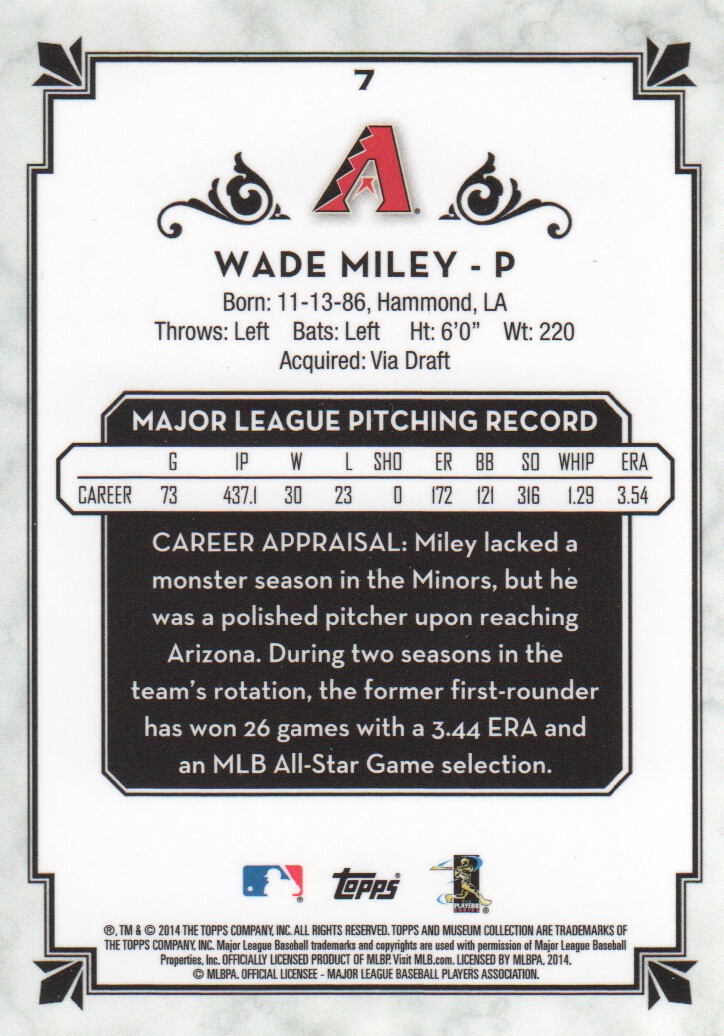 2014 Topps Museum Collection Green #7 Wade Miley back image