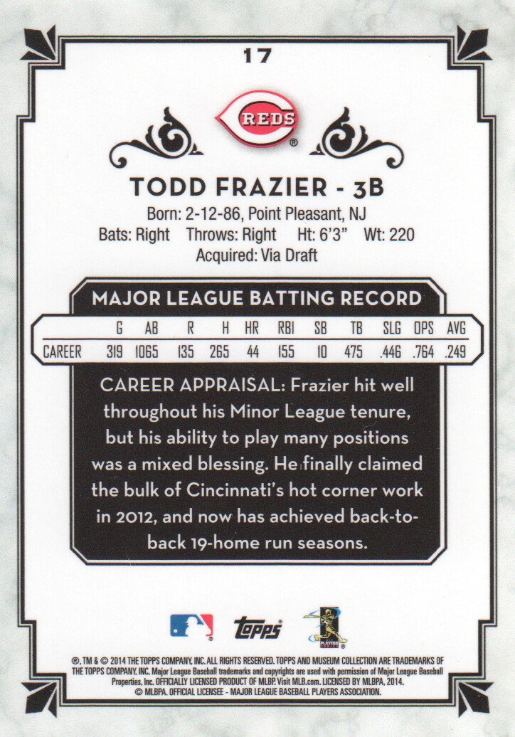 2014 Topps Museum Collection Green #17 Todd Frazier back image