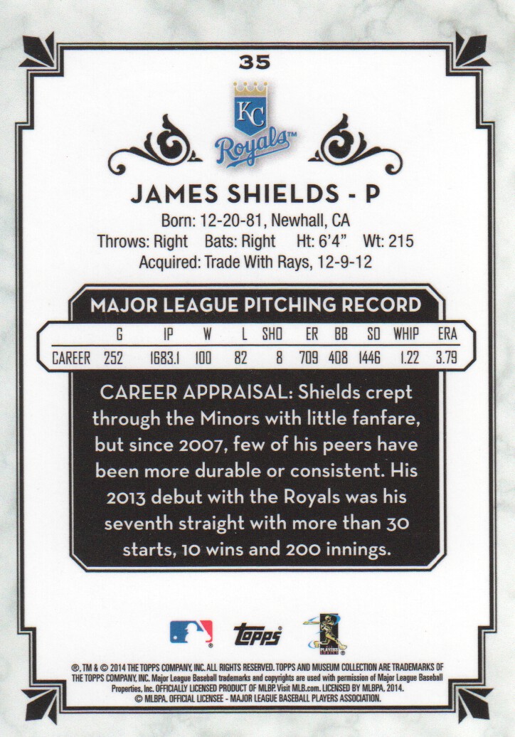 2014 Topps Museum Collection Green #35 James Shields back image