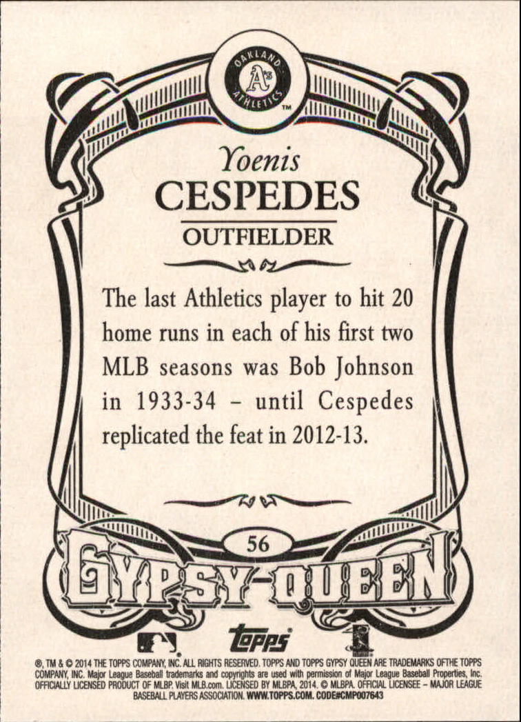 2014 Topps Gypsy Queen #56A Yoenis Cespedes back image