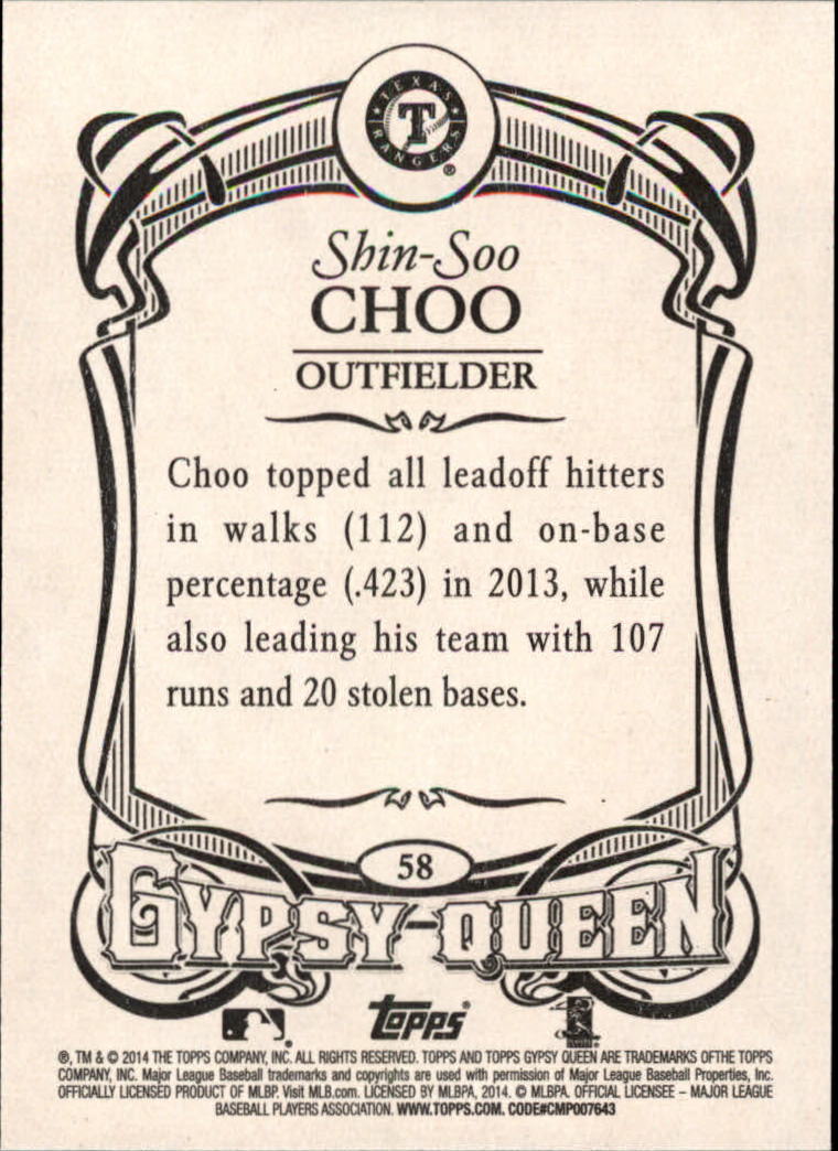 2014 Topps Gypsy Queen #58 Shin-Soo Choo back image