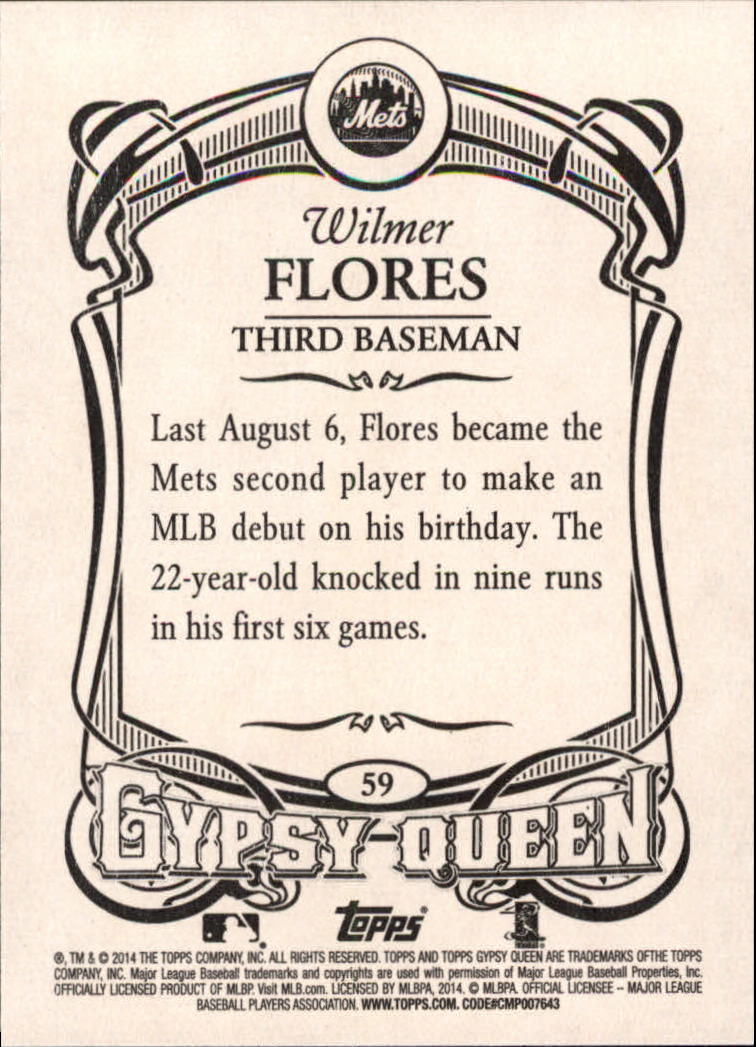 2014 Topps Gypsy Queen #59 Wilmer Flores RC back image