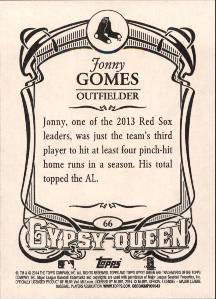 2014 Topps Gypsy Queen #66 Jonny Gomes back image