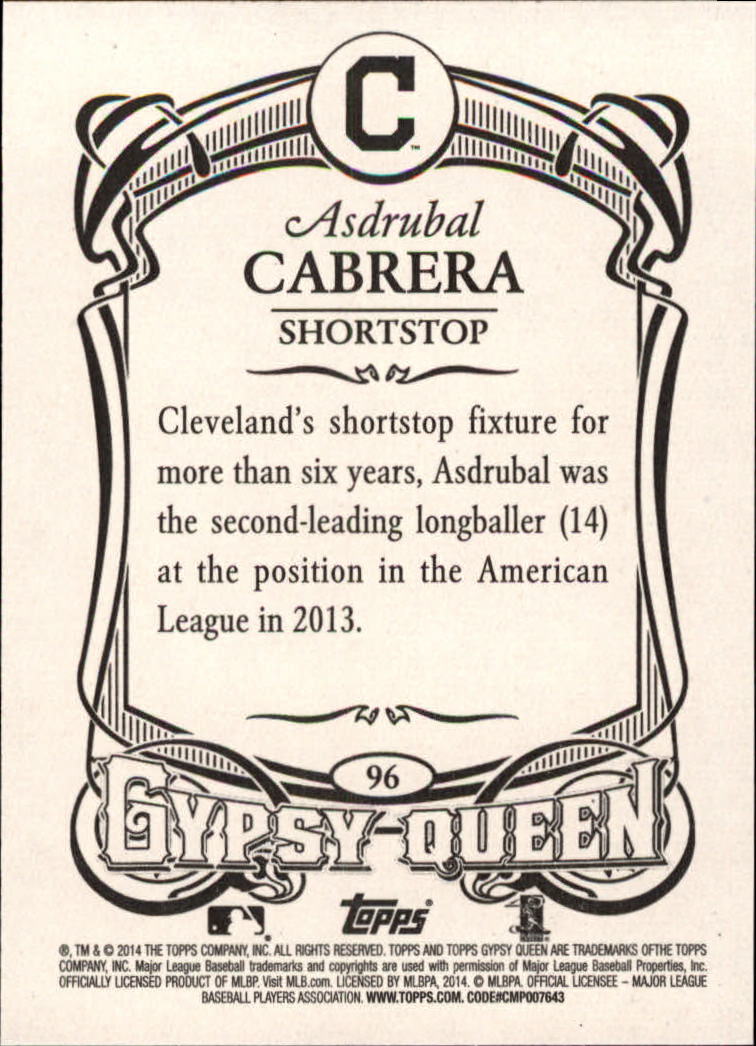 2014 Topps Gypsy Queen #96 Asdrubal Cabrera back image