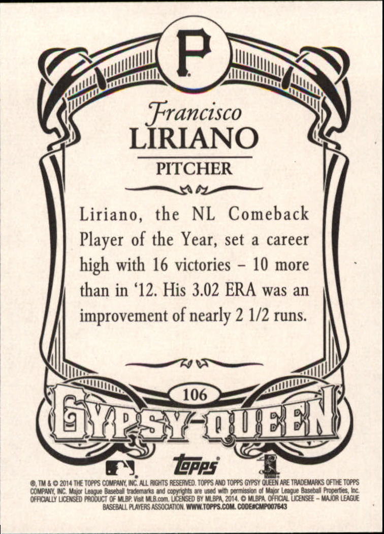 2014 Topps Gypsy Queen #106 Francisco Liriano back image
