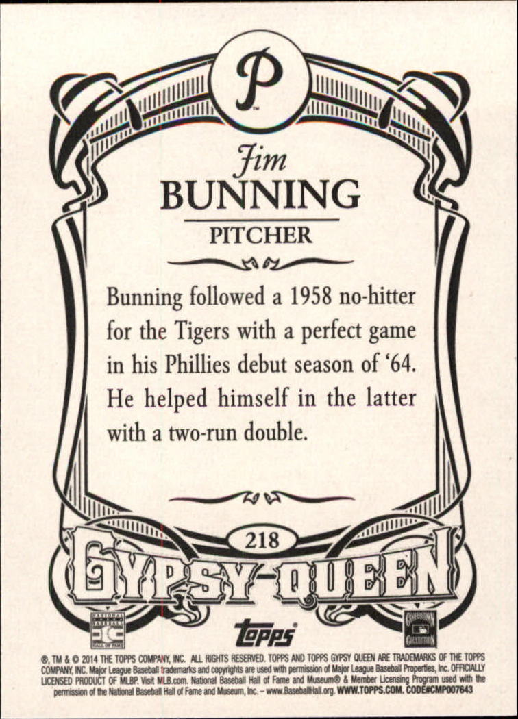 2014 Topps Gypsy Queen #218 Jim Bunning back image