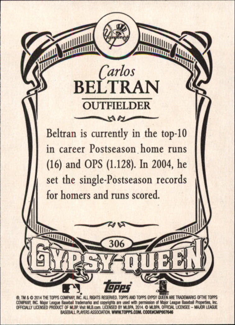 2014 Topps Gypsy Queen #306 Carlos Beltran SP back image