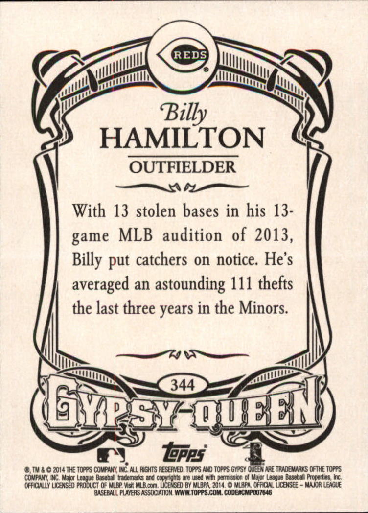 2014 Topps Gypsy Queen #344 Billy Hamilton SP RC back image