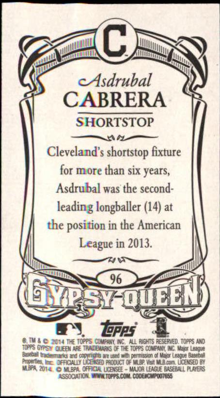 2014 Topps Gypsy Queen Mini #96 Asdrubal Cabrera back image