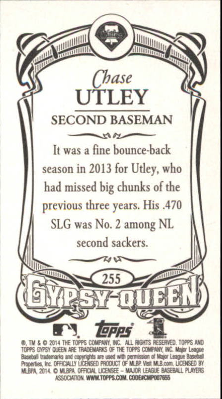 2014 Topps Gypsy Queen Mini #255A Chase Utley/Batting back image