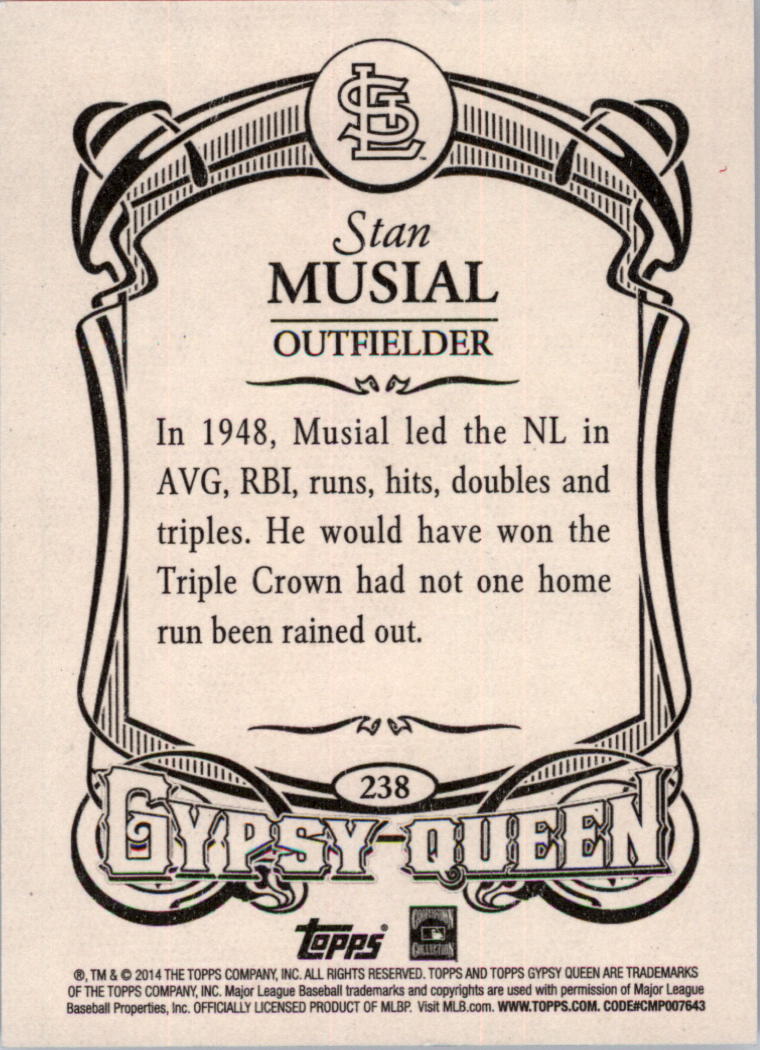 2014 Topps Gypsy Queen Framed Blue #238 Stan Musial back image