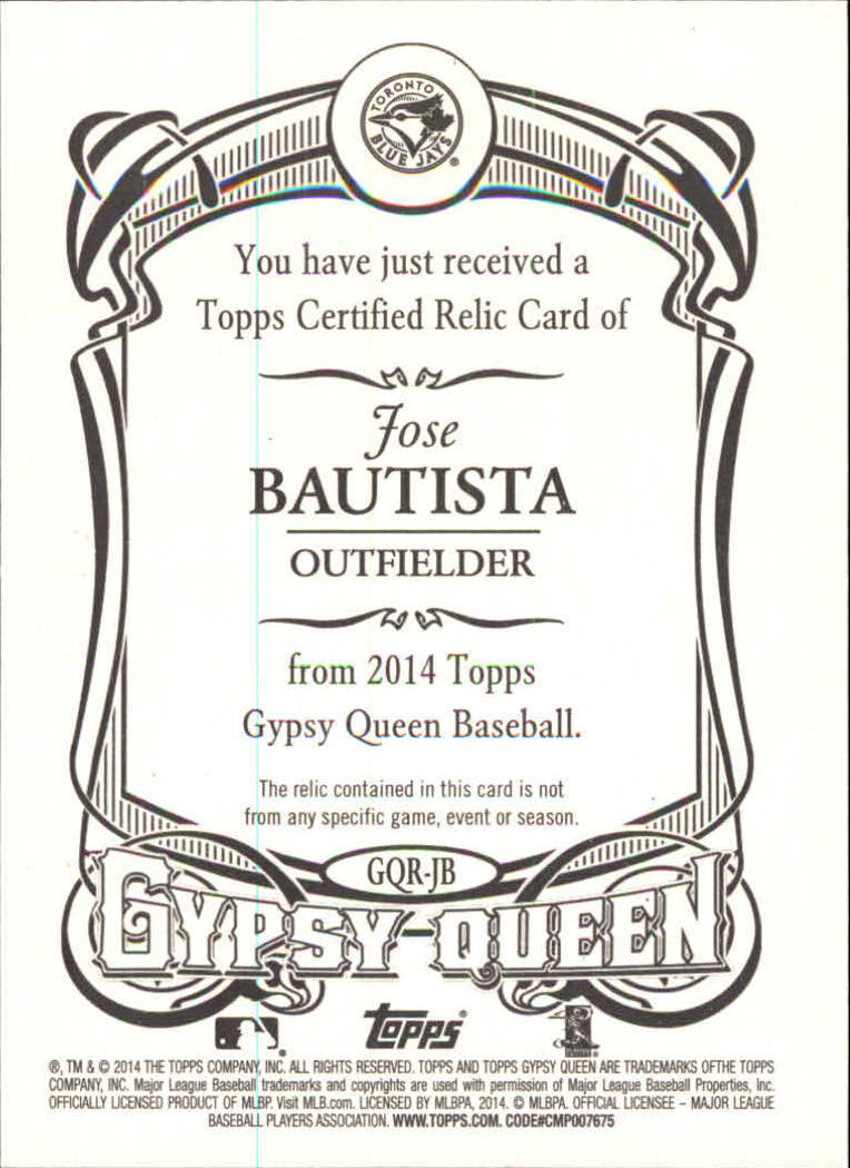 2014 Topps Gypsy Queen Relics #GQRJB Jose Bautista back image