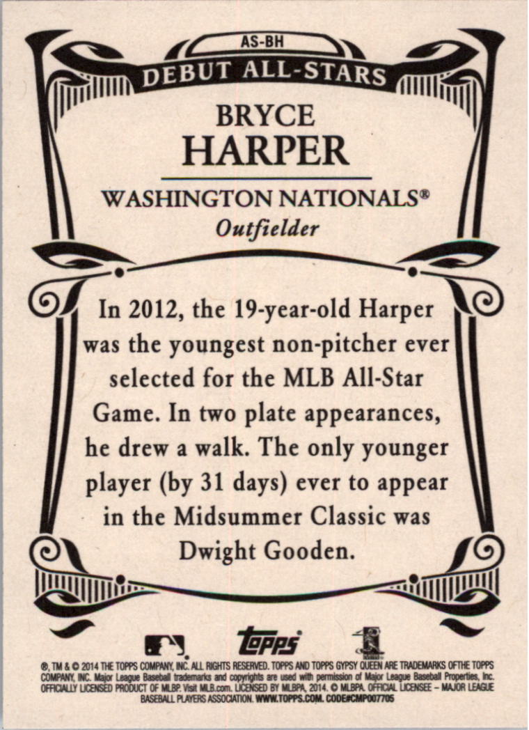 2014 Topps Gypsy Queen Debut All Stars #ASBH Bryce Harper back image