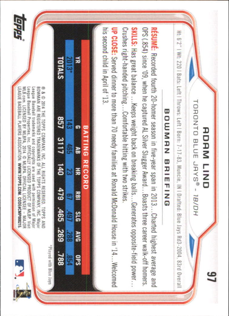 A0983- 2014 Bowman Hometown Baseball Card #s 1-220 -You Pick- 15+ FREE US SHIP - Picture 159 of 359