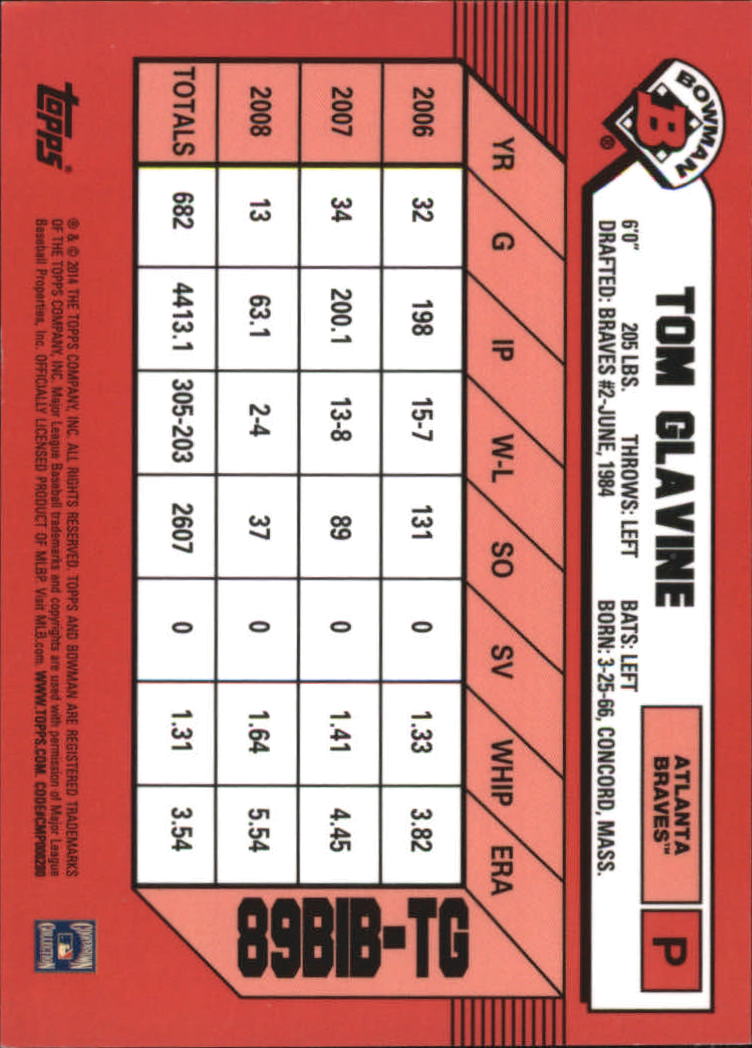 2014 Bowman '89 Bowman is Back Silver Diamond Refractors #89BIBTG Tom Glavine B back image
