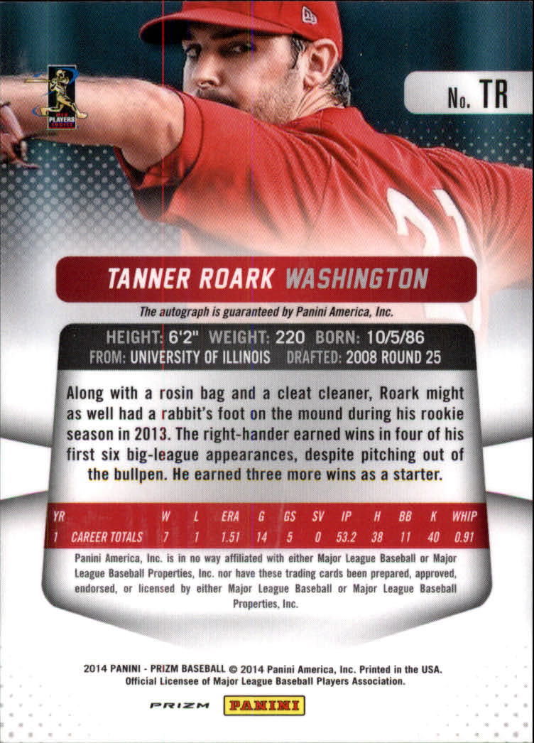 2014 Panini Prizm Rookie Autographs Prizms #TR Tanner Roark back image